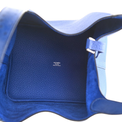 Hermes Taurillon Clemence Ostrich Touch Picotin Lock 22 Bleu Electrique 4 of 10