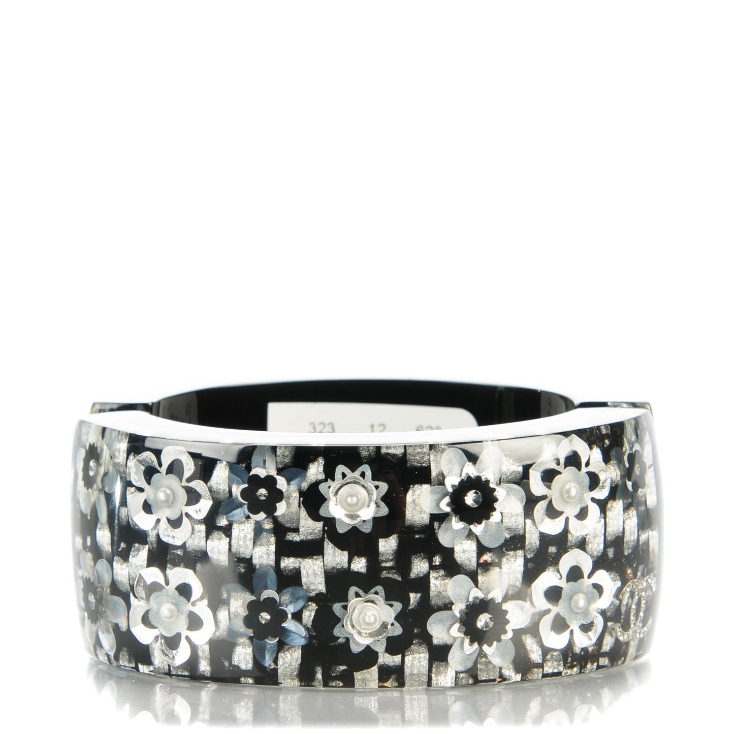 Resin Crystal CC Floral Cuff Bangle Black