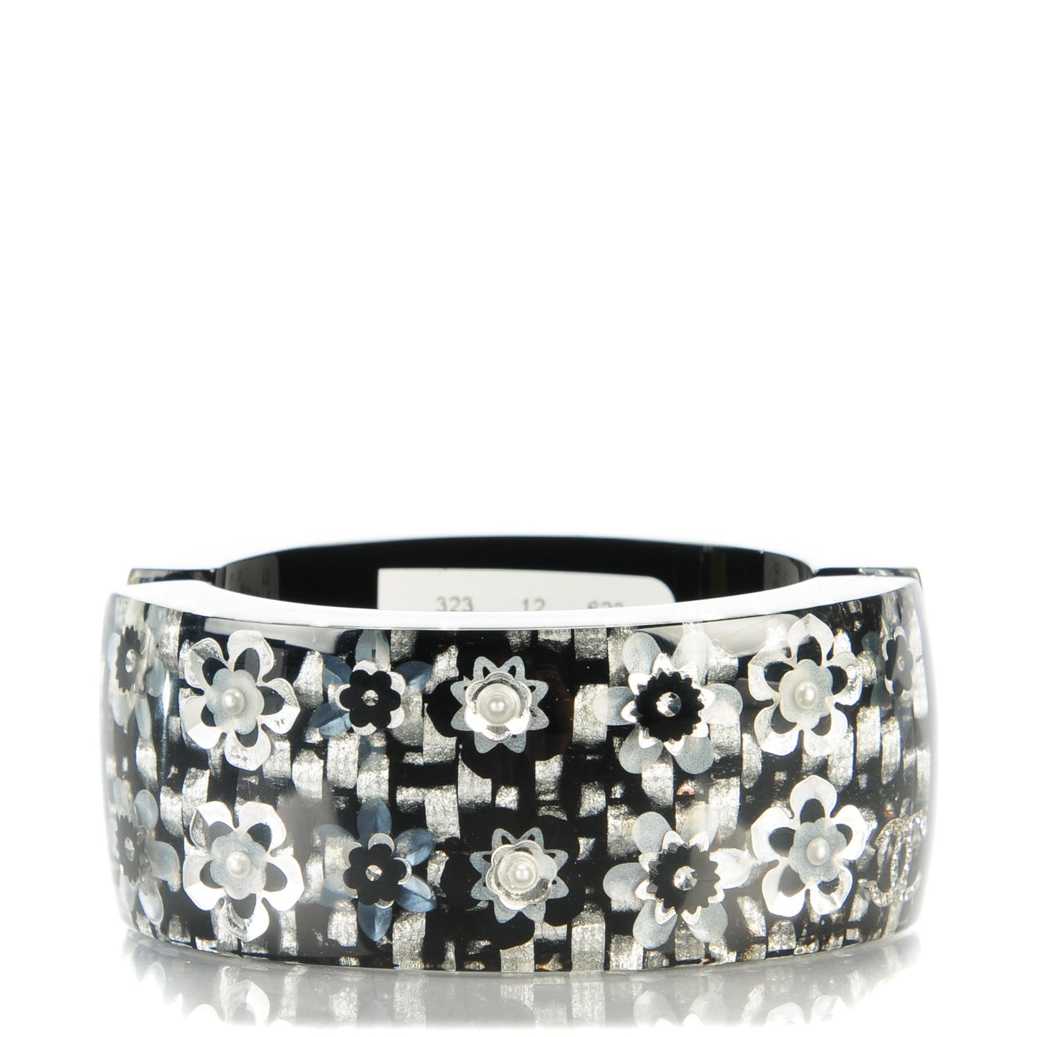 Chanel Resin Crystal CC Floral Cuff Bangle Black 1 of 5