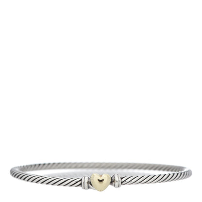 David Yurman Sterling Silver 18K Yellow Gold 3mm Cable Collectibles Heart Bracelet 1 of 4