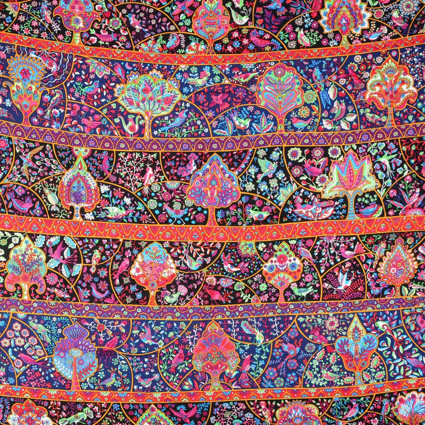 Cashmere Silk Au Pays De Oiseaux Fleurs Shawl 140 Noir Fuchsia Vert