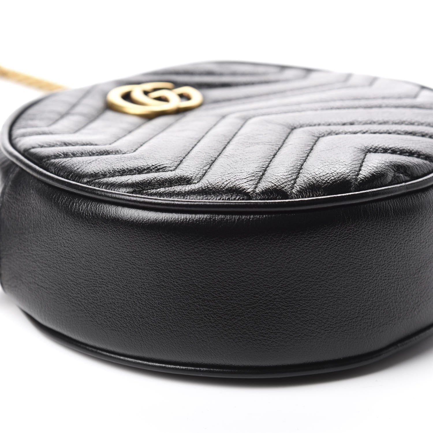 Gucci Azalea Calfskin Matelasse Heart Mini GG Marmont Round Shoulder Bag Black 6 of 12