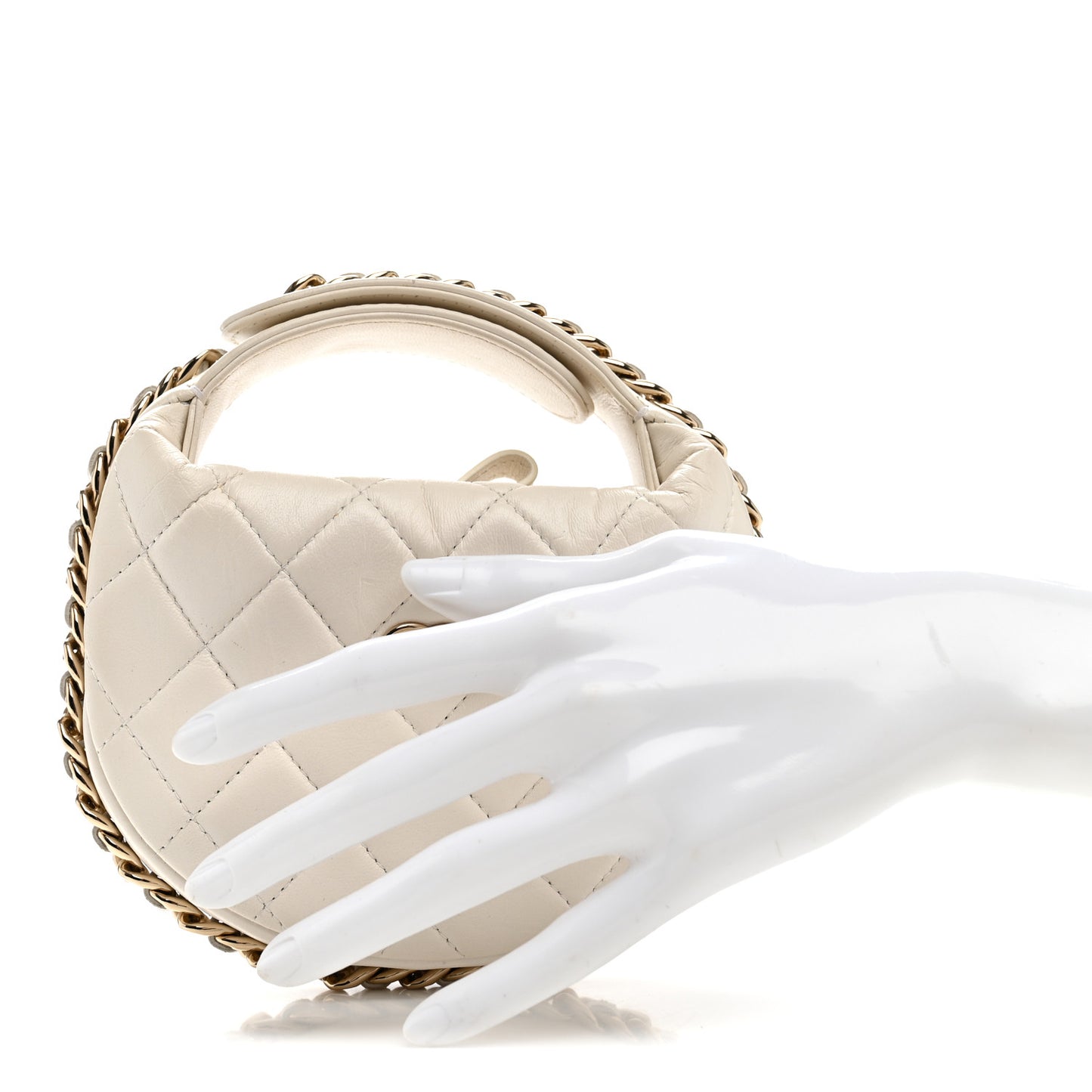 Lambskin Quilted Chain Around Pouch Hobo White