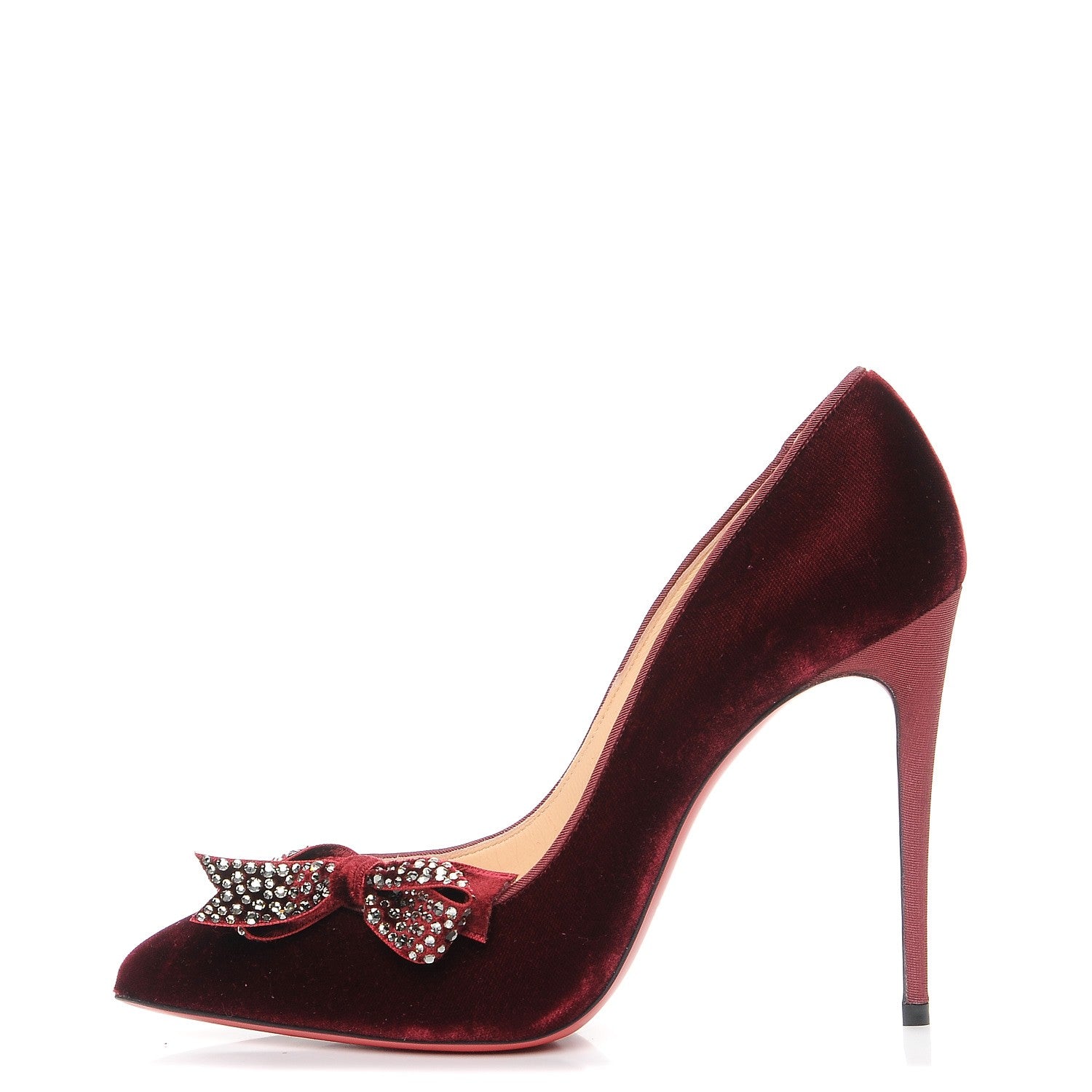 Christian Louboutin Velvet Madame Menule Bow 100 Pumps 39 Burgundy 1 of 8