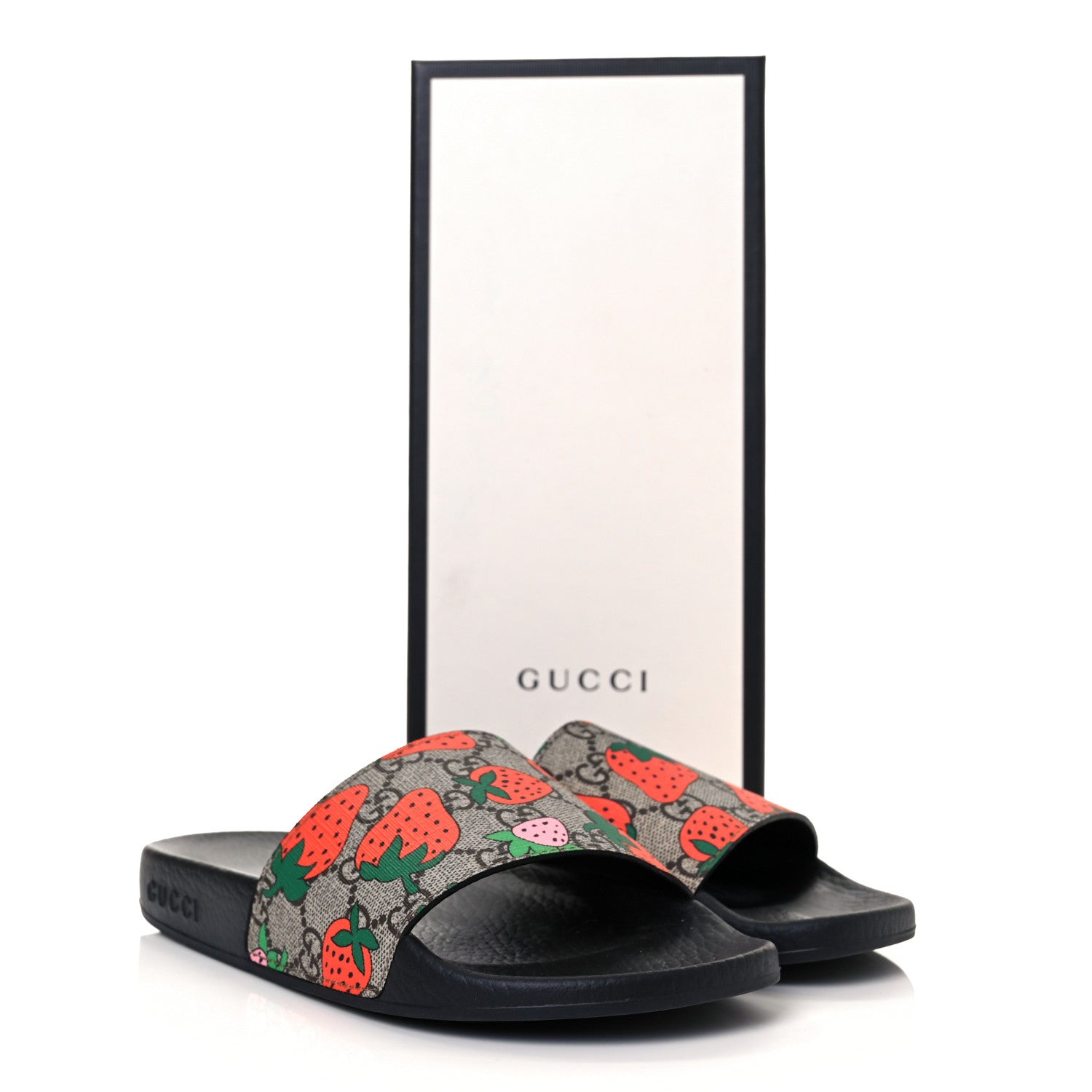 Gucci GG Supreme Monogram Strawberry Slide Sandals 37 Beige Multicolor 14 of 14