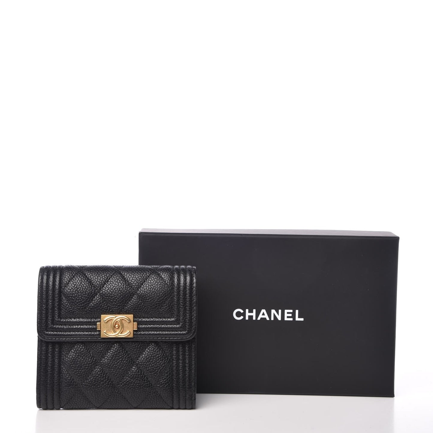 Caviar Quilted Compact Boy Wallet Black