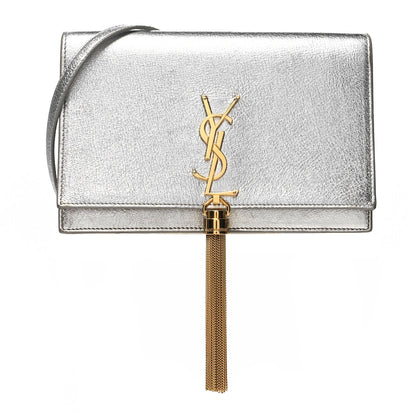 Saint Laurent Metallic Calfskin Kate Monogram Tassel Chain Wallet Silver 1 of 12
