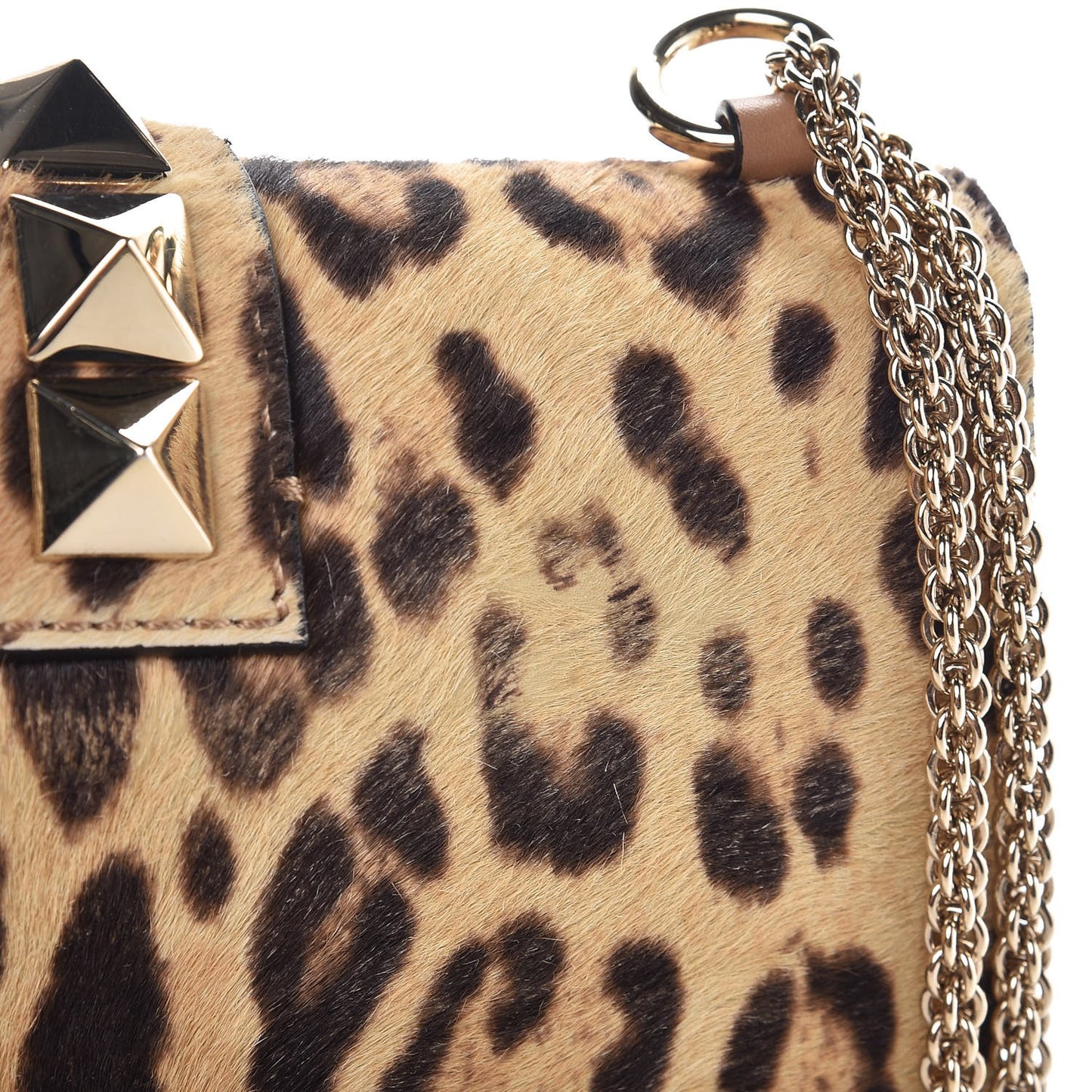 Calf Hair Leopard Print Small Glam Lock Rockstud Flap