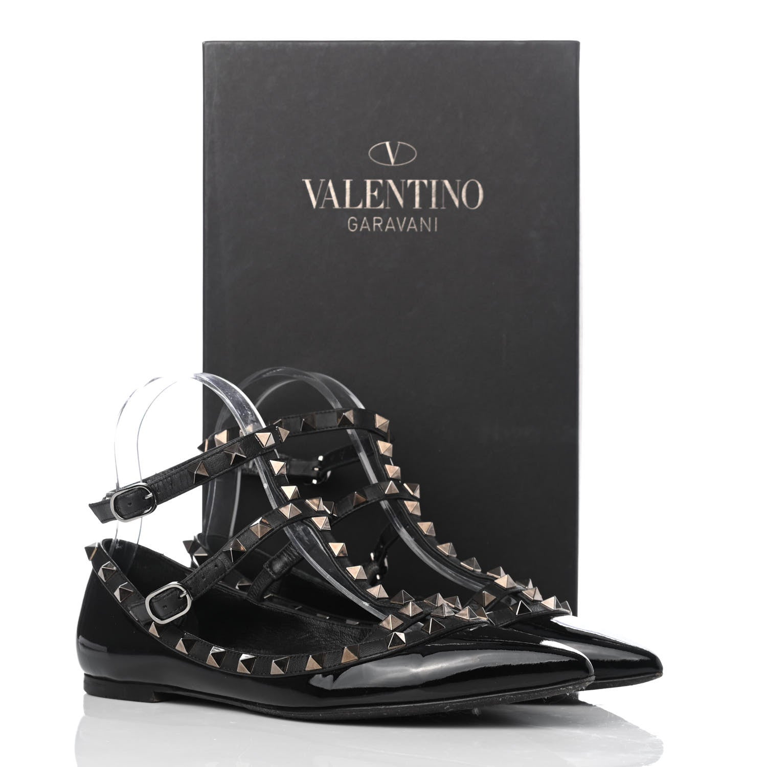 Valentino Garavani Patent Rockstud Cage Ballerina Flats 37 Black 17 of 18