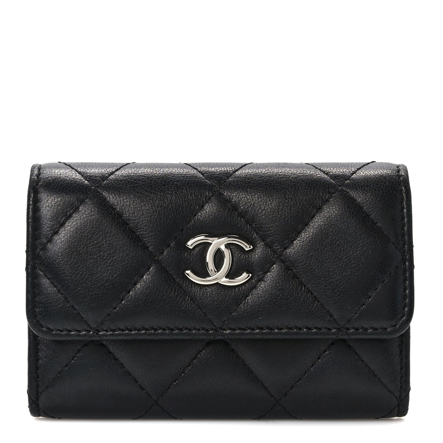 Lambskin Quilted Small Graffiti Compact Wallet Black