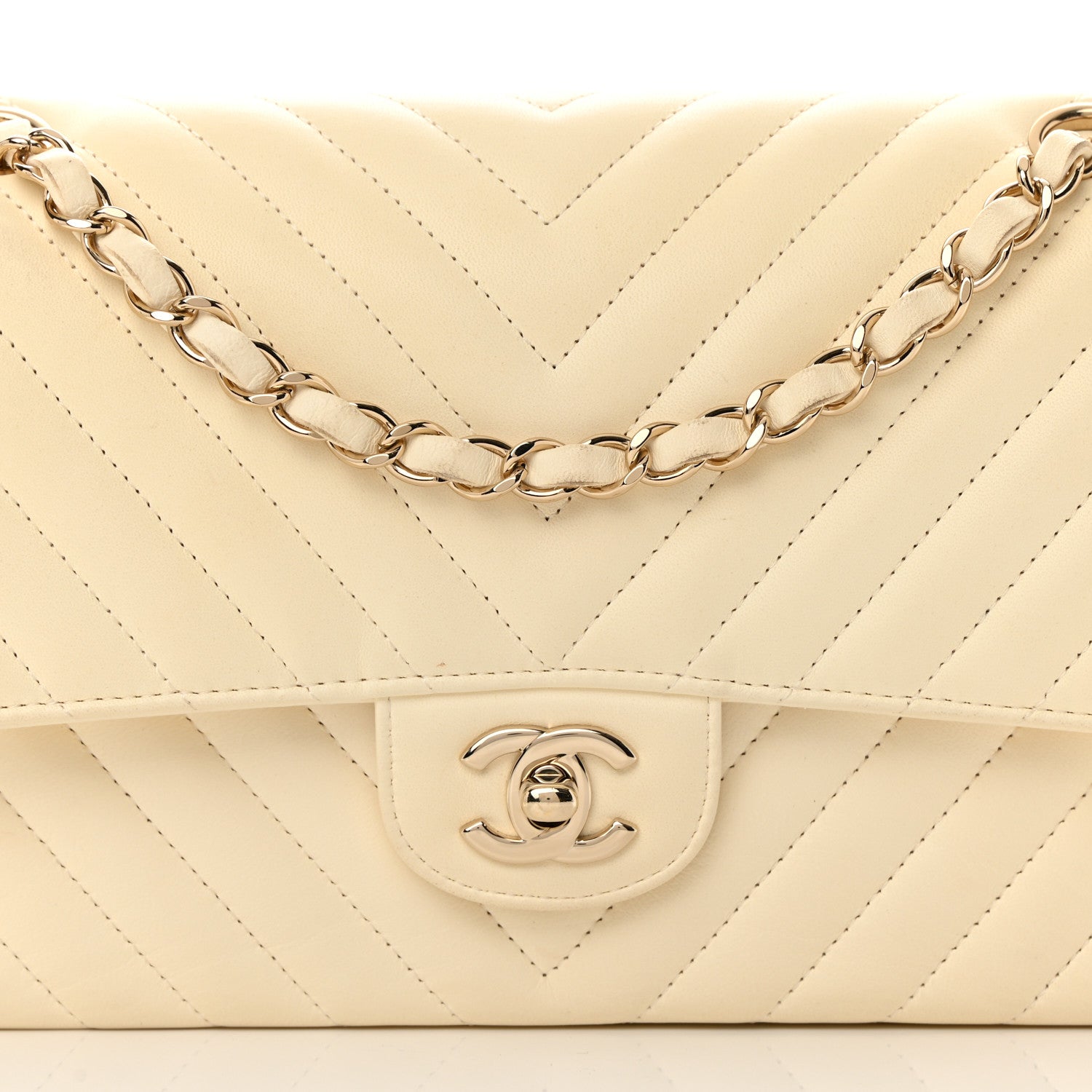 Chanel Lambskin Chevron Quilted Medium Double Flap Ivory 8 of 24