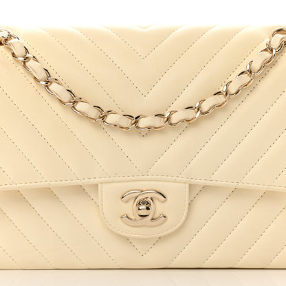 Chanel Lambskin Chevron Quilted Medium Double Flap Ivory 8 of 24