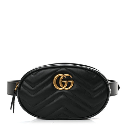 Gucci Calfskin Matelasse GG Marmont Belt Bag 95 38 Black 1 of 10