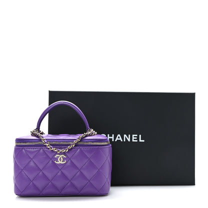 Chanel Lambskin Quilted Small Top Handle Vanity Case With Chain Purple 11 of 11