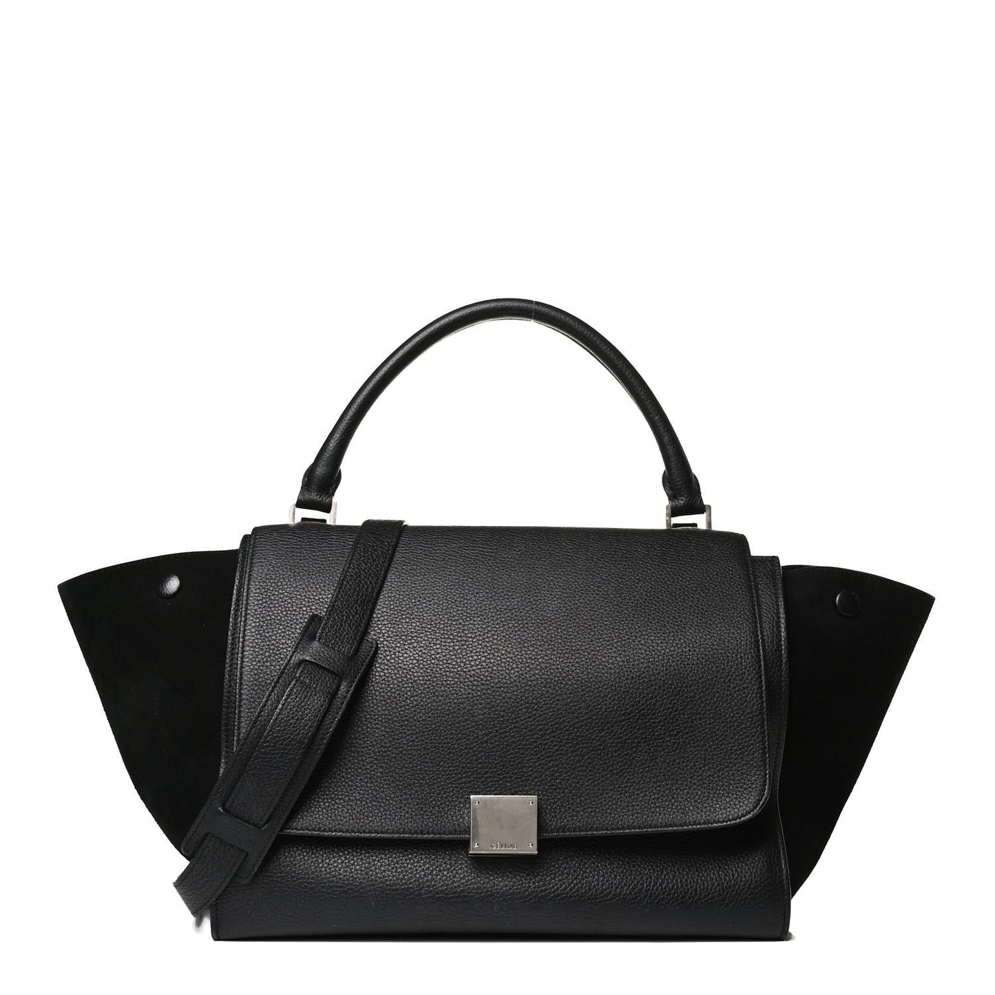 Drummed Calfskin Suede Medium Trapeze Black