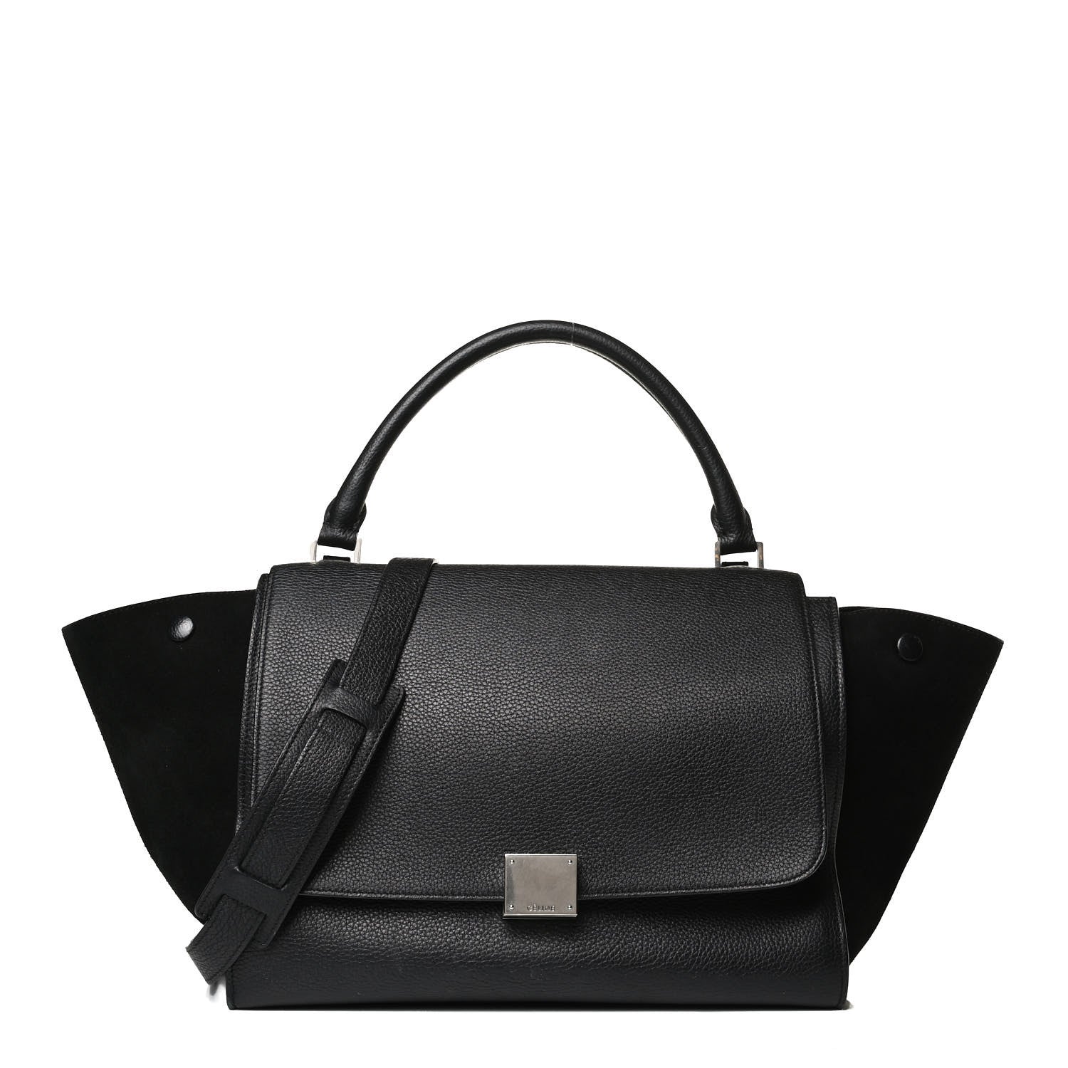 Celine Drummed Calfskin Suede Medium Trapeze Black 1 of 14