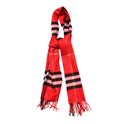 Burberry Cashmere Giant Check Fringe Scarf Military Red 1 of 3