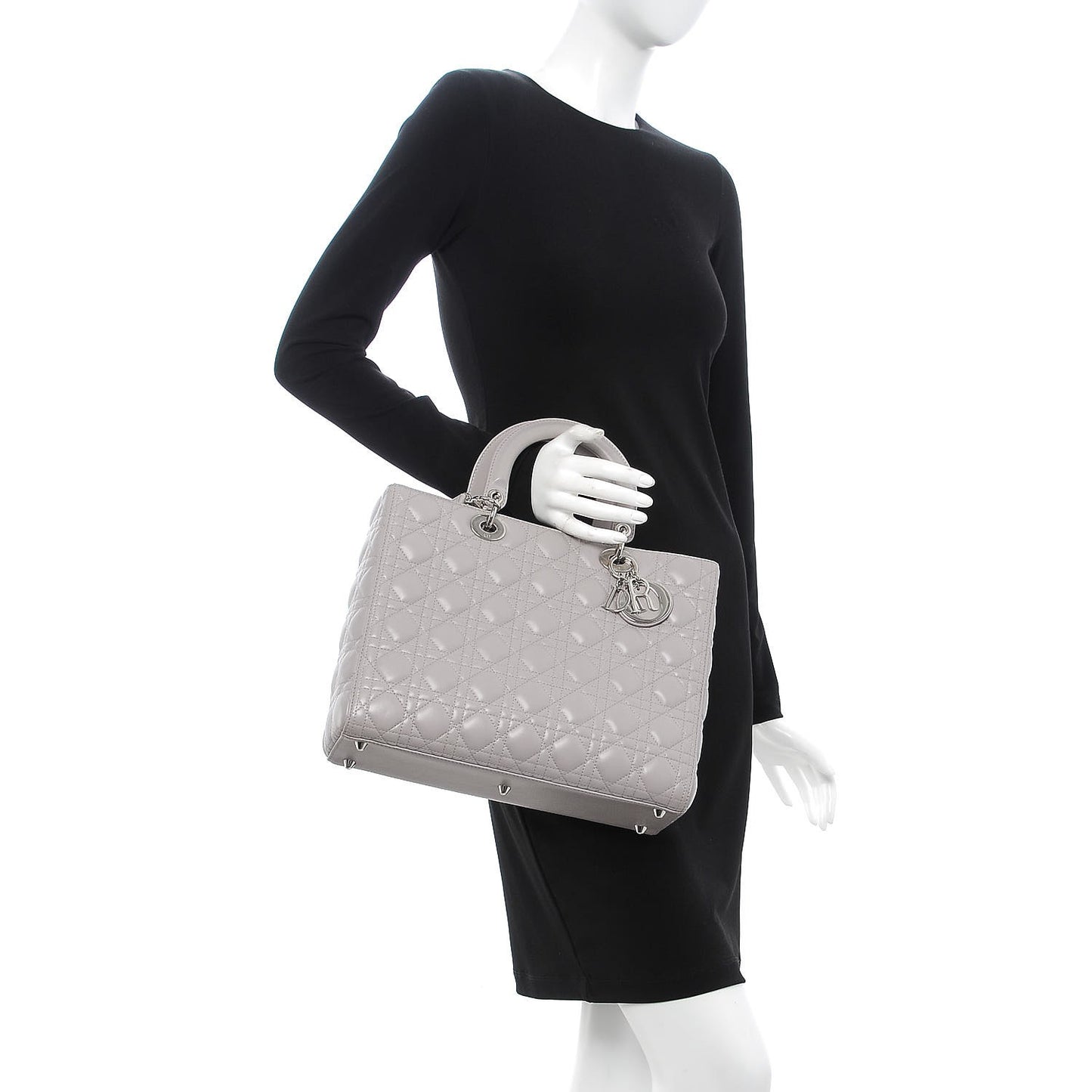 Lambskin Cannage Large Lady Dior Light Grey