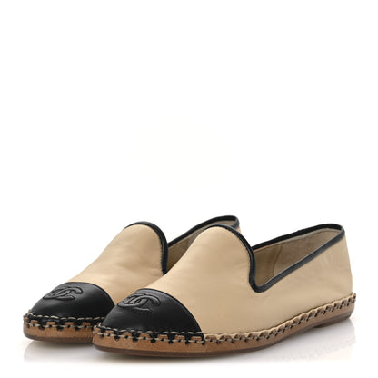 Chanel Lambskin Chain CC Mocassin Loafer Espadrilles 36 Beige Black 4 of 11