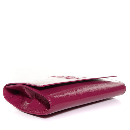 Saint Laurent Textured Patent Monogram Large Belle De Jour Clutch Fuchsia 4 of 7