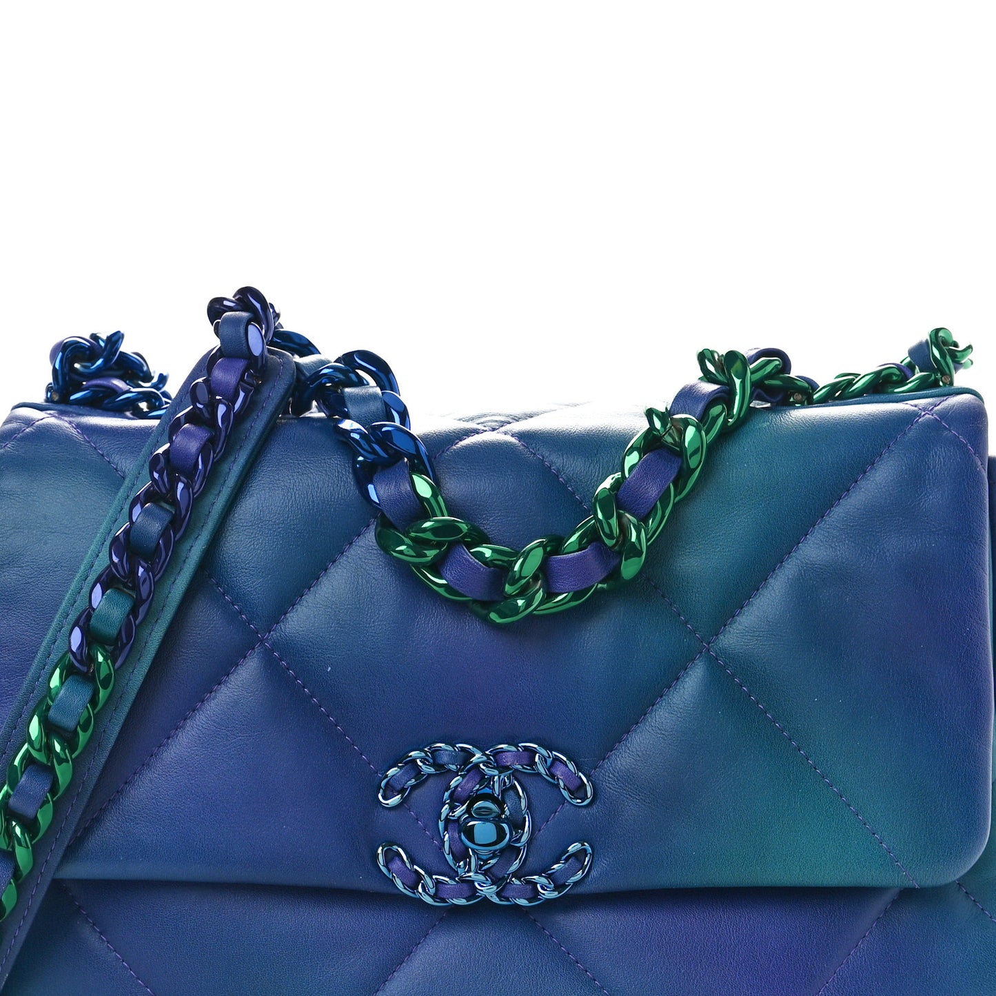 Tie Dye Calfskin Quilted Medium Chanel 19 Flap Blue Purple