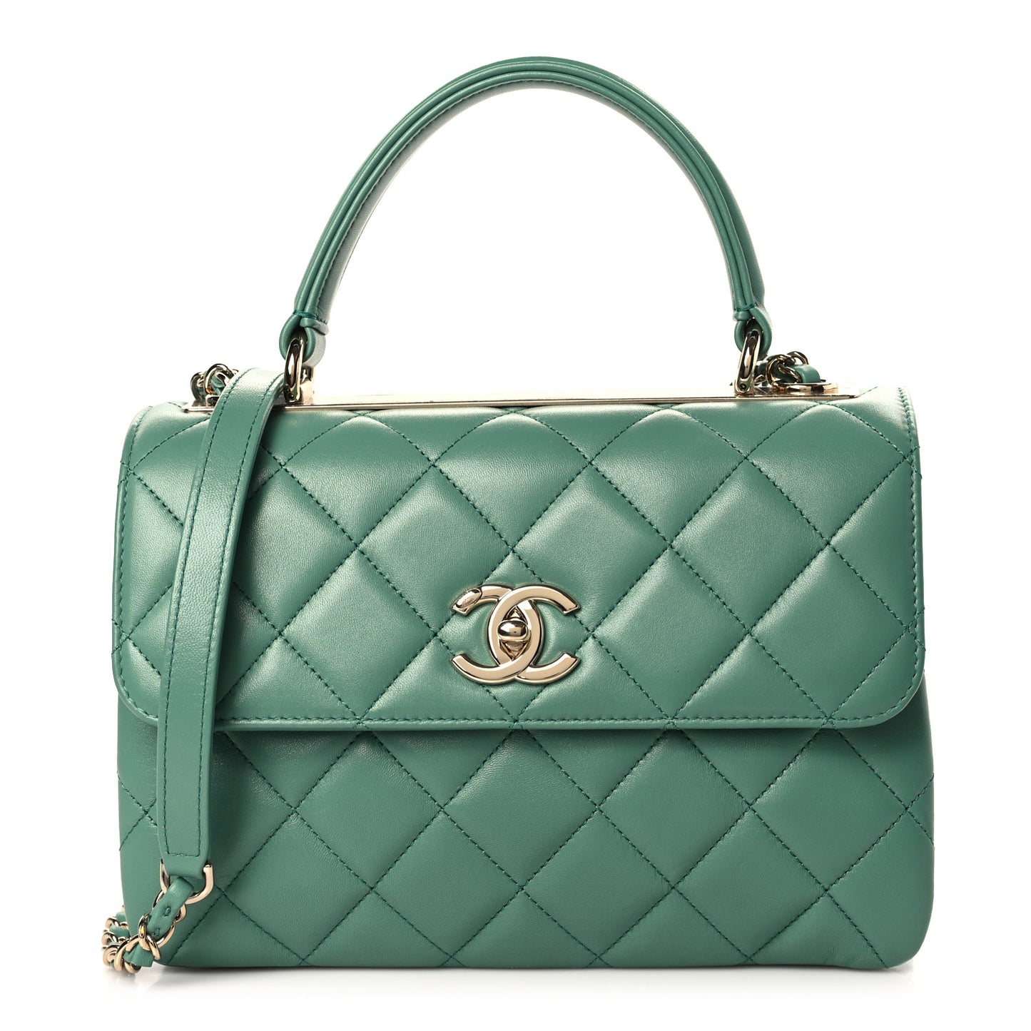 Lambskin Quilted Small Trendy CC Flap Dual Handle Bag Dark Green