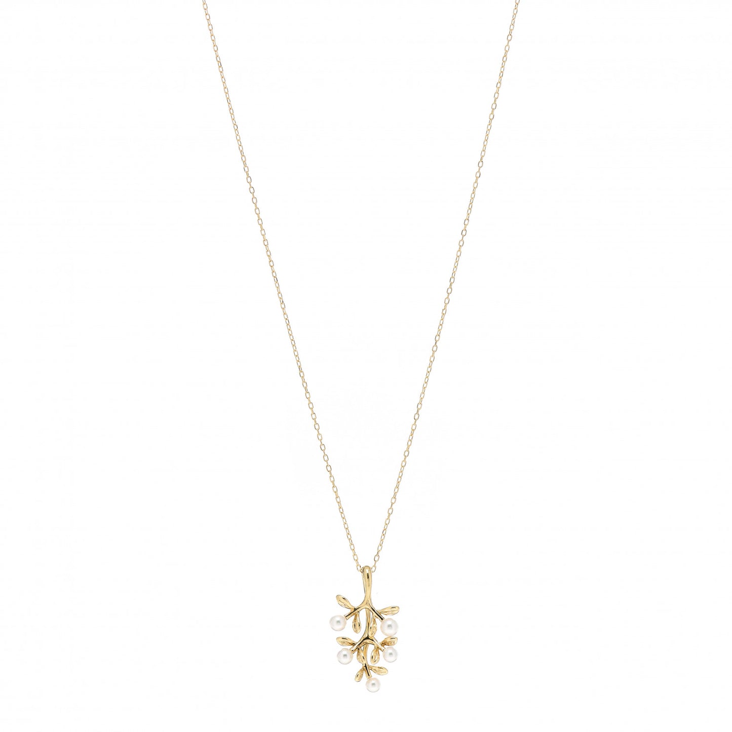 18K Yellow Gold Akoya Pearl Olive Branch Pedant Necklace