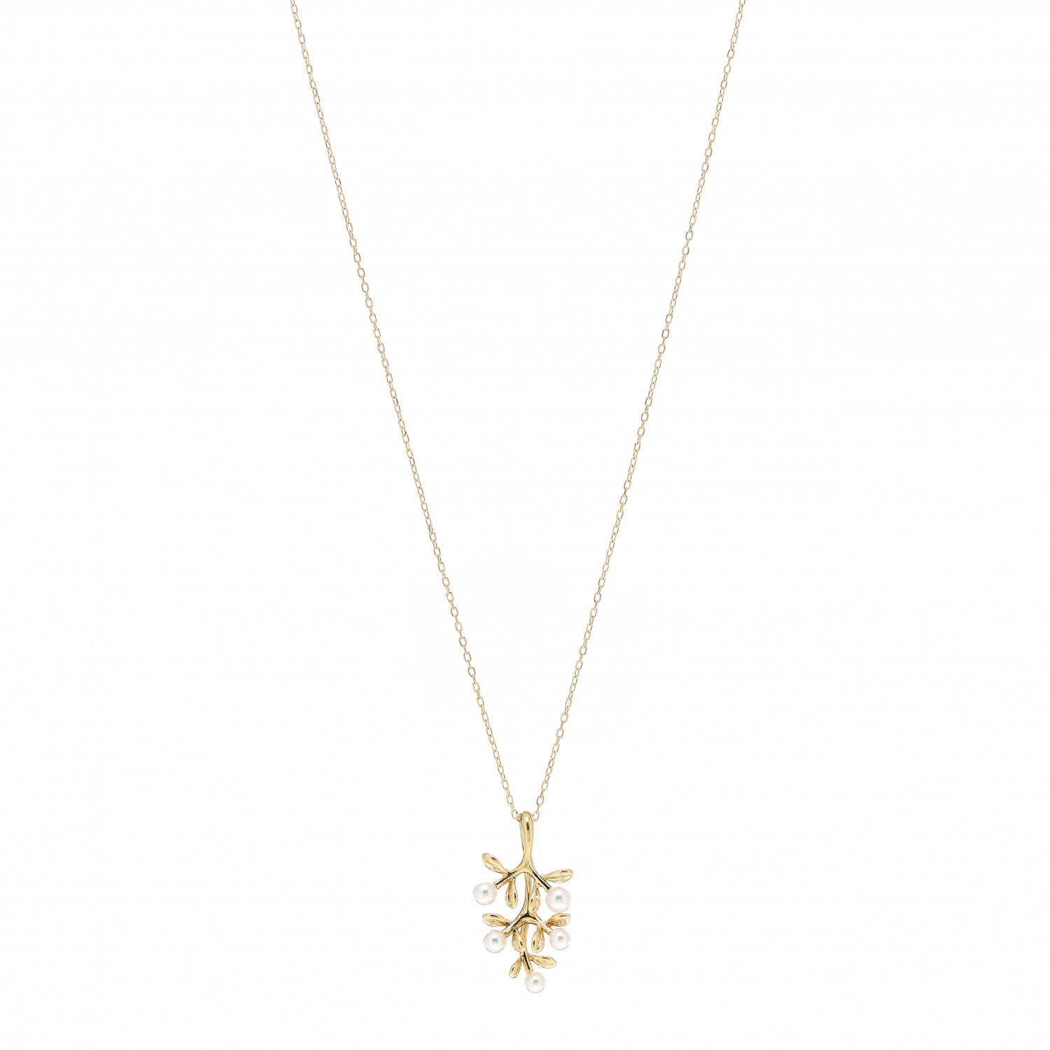 Mikimoto 18K Yellow Gold Akoya Pearl Olive Branch Pedant Necklace 1 of 4