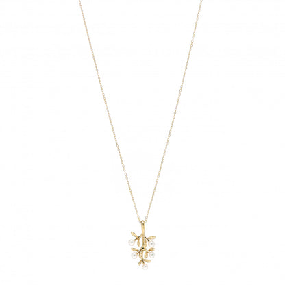 Mikimoto 18K Yellow Gold Akoya Pearl Olive Branch Pedant Necklace 1 of 4