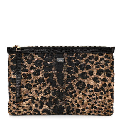 Dolce & Gabbana Jacquard Leopard Print Zip Pouch Multicolor 1 of 7