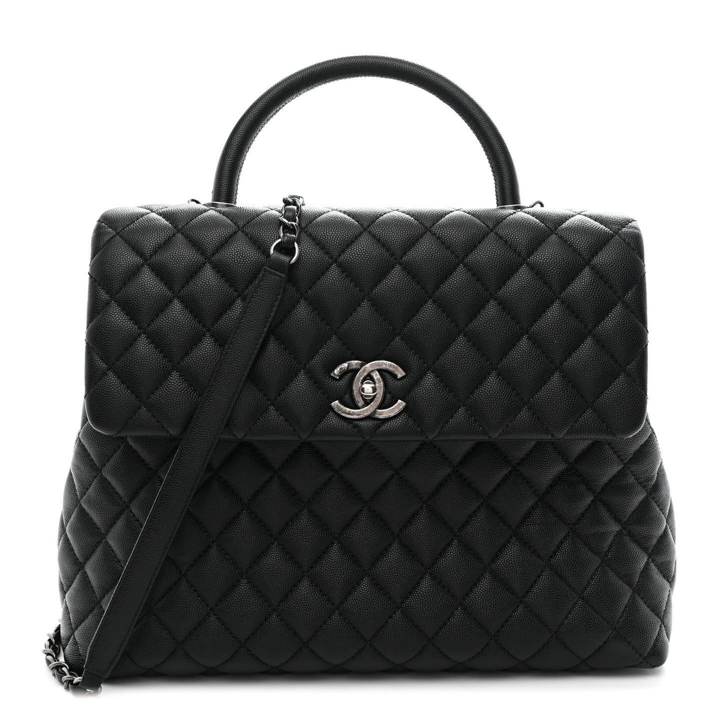 Caviar Quilted Large Coco Handle Flap Black