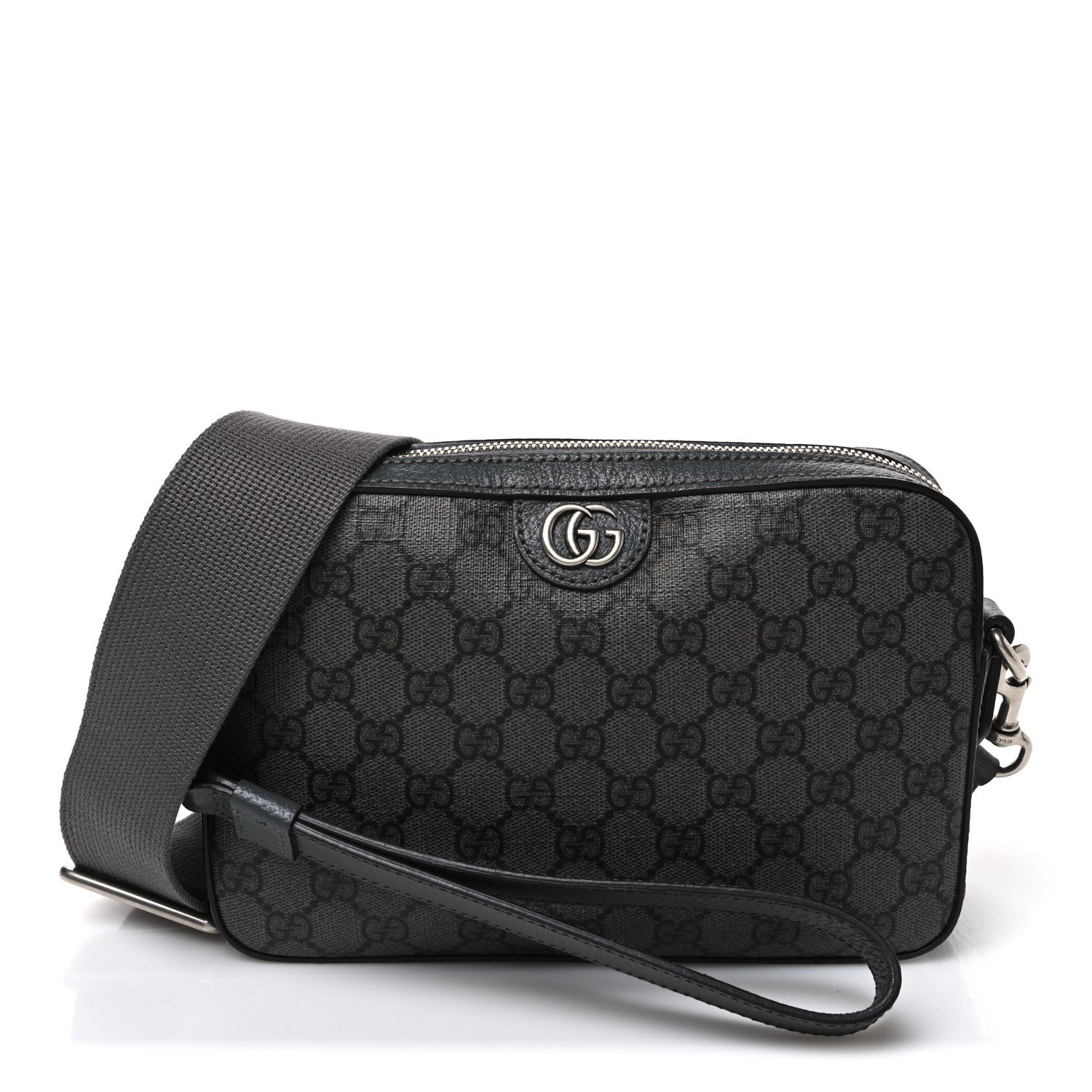 Gucci GG Supreme Monogram Textured Dollar Calfskin Web Ophidia Wristlet Shoulder Bag Grey Black Graphite Grey Grey Black Graphite Grey 1 of 10