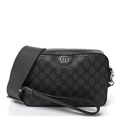 Gucci GG Supreme Monogram Textured Dollar Calfskin Web Ophidia Wristlet Shoulder Bag Grey Black Graphite Grey Grey Black Graphite Grey 1 of 10