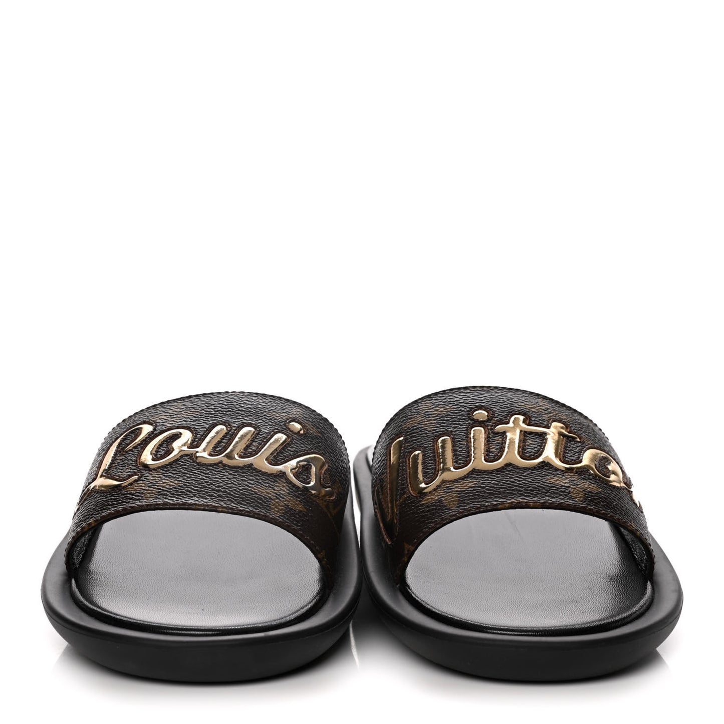 Metallic Calfskin Monogram Logo Sunbath Slide Sandals 37