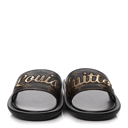 Louis Vuitton Metallic Calfskin Monogram Logo Sunbath Slide Sandals 37 2 of 12