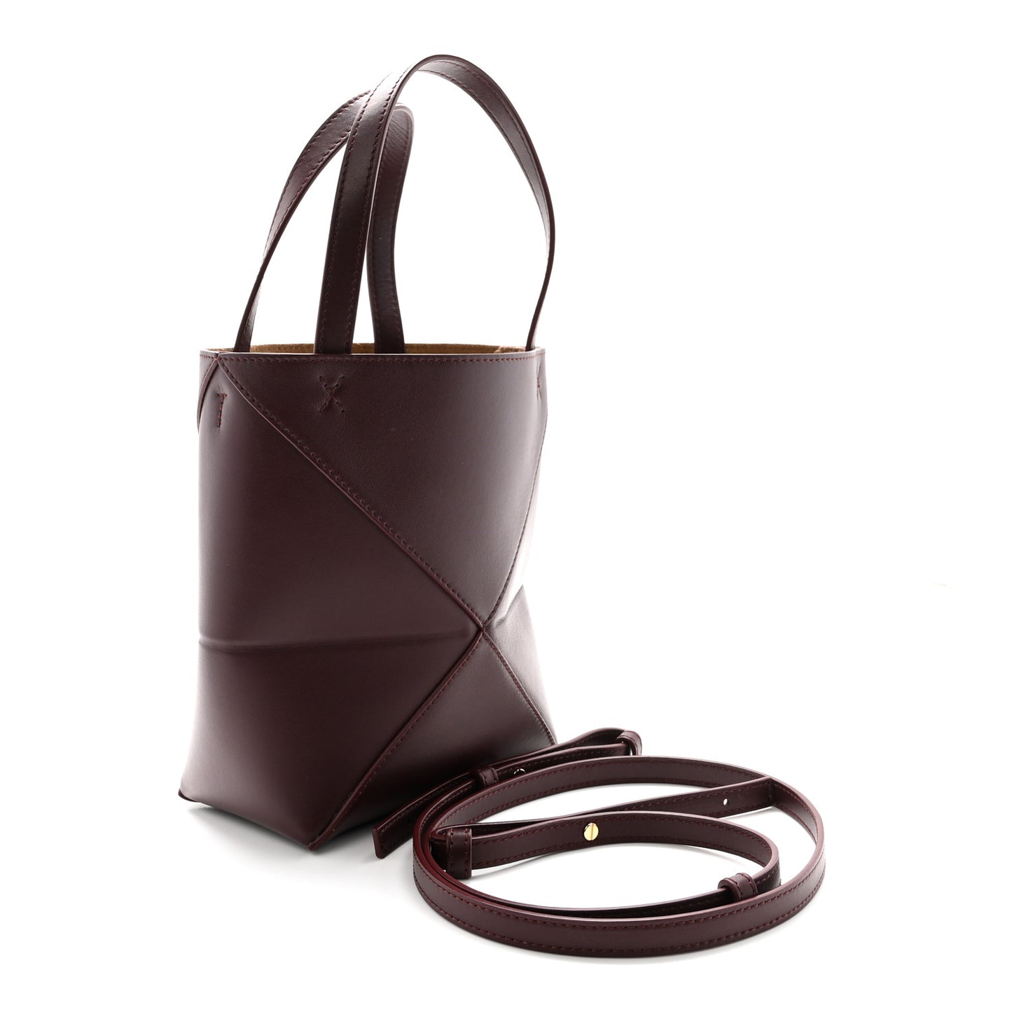 Shiny Calfskin Mini Puzzle Fold Tote Burgundy