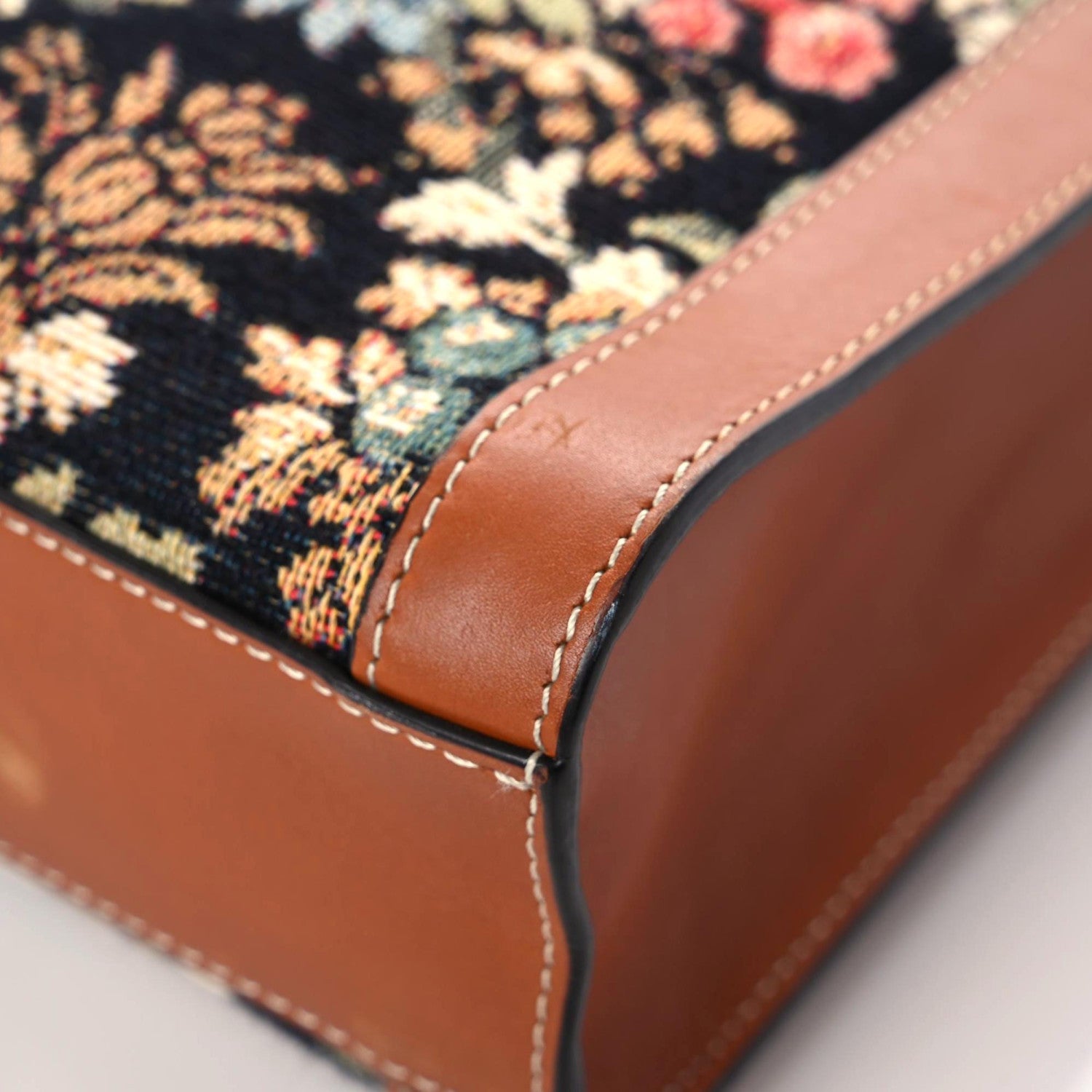 Celine Canvas Calfskin Jacquard Floral Small Vertical Cabas Black Tan 6 of 21