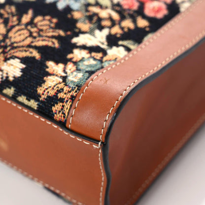 Celine Canvas Calfskin Jacquard Floral Small Vertical Cabas Black Tan 6 of 21