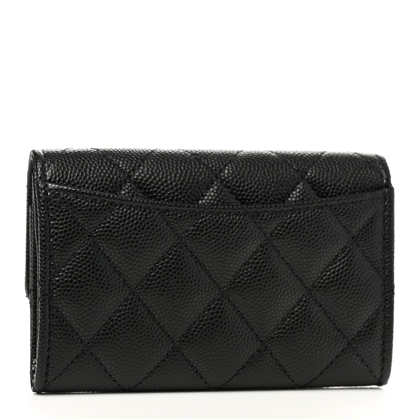 Caviar Quilted Enamel Coco Casino Flap Card Holder Wallet Black