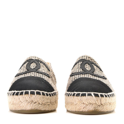 Chanel Tweed Grosgrain CC Espadrilles 36 Gold Beige Black 3 of 12