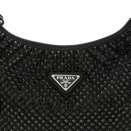 Prada Satin Crystal Mini Re-Edition 2000 Bag Black 8 of 10