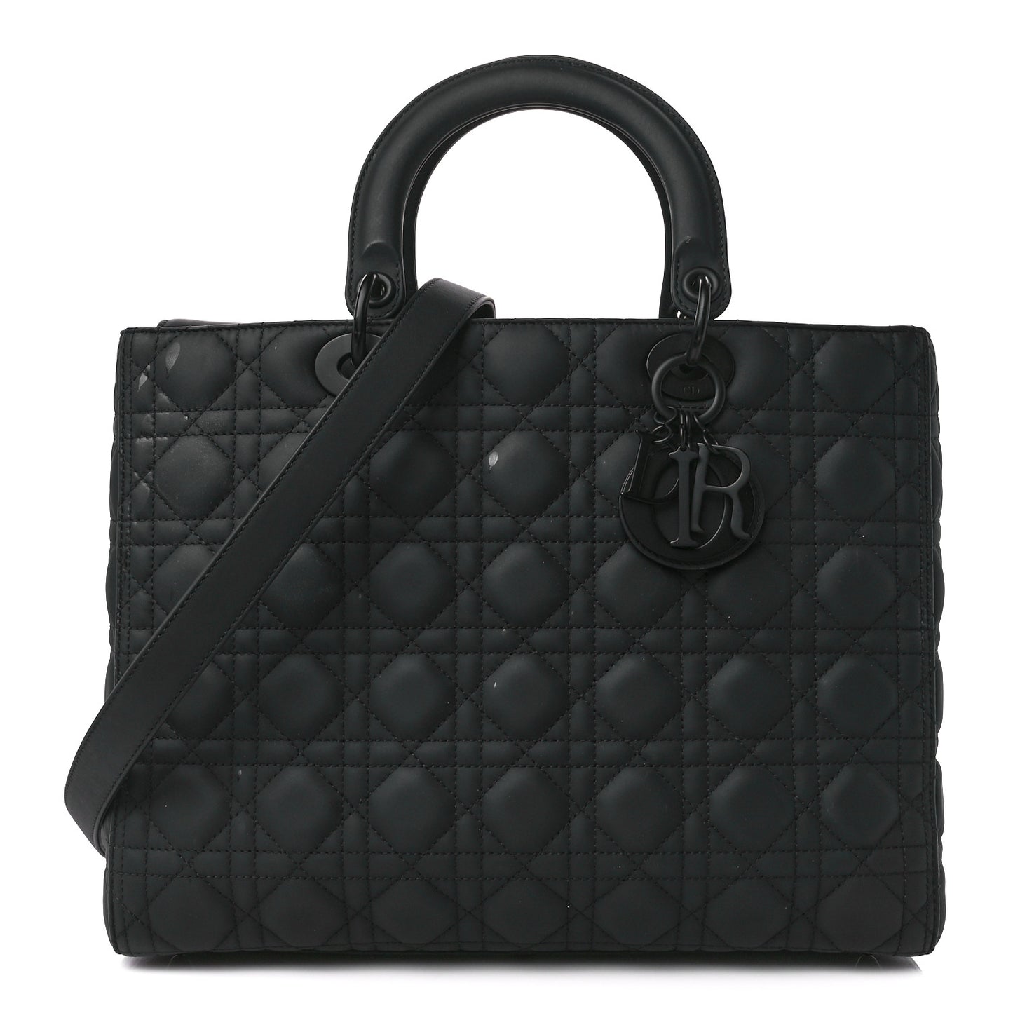 Ultra Matte Calfskin Cannage Large Lady Dior Black