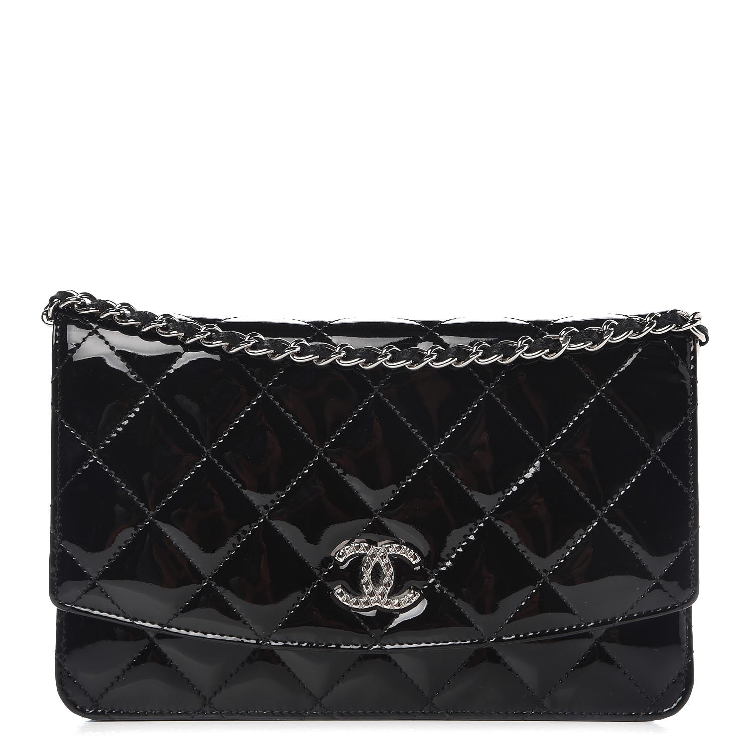 Chanel Patent Quilted Brilliant Wallet On Chain WOC Black 1 of 10