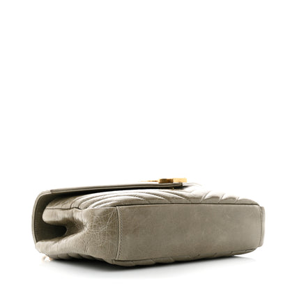 Saint Laurent Waxed Calfskin Matelasse Chevron Medium Monogram College Bag Fog Gray 4 of 12