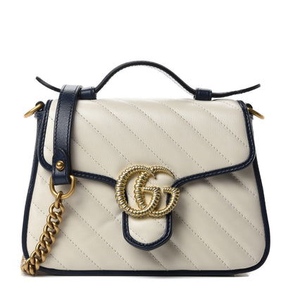 Gucci Vintage Effect Calfskin Matelasse Diagonal Mini Torchon GG Marmont Top Handle Shoulder Bag Mystic White Blue Agata 1 of 11
