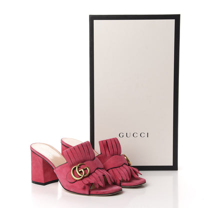 Gucci Kid Scamosciato GG Marmont Fringe 75mm Slide Sandals 37.5 Hot Pink 12 of 12