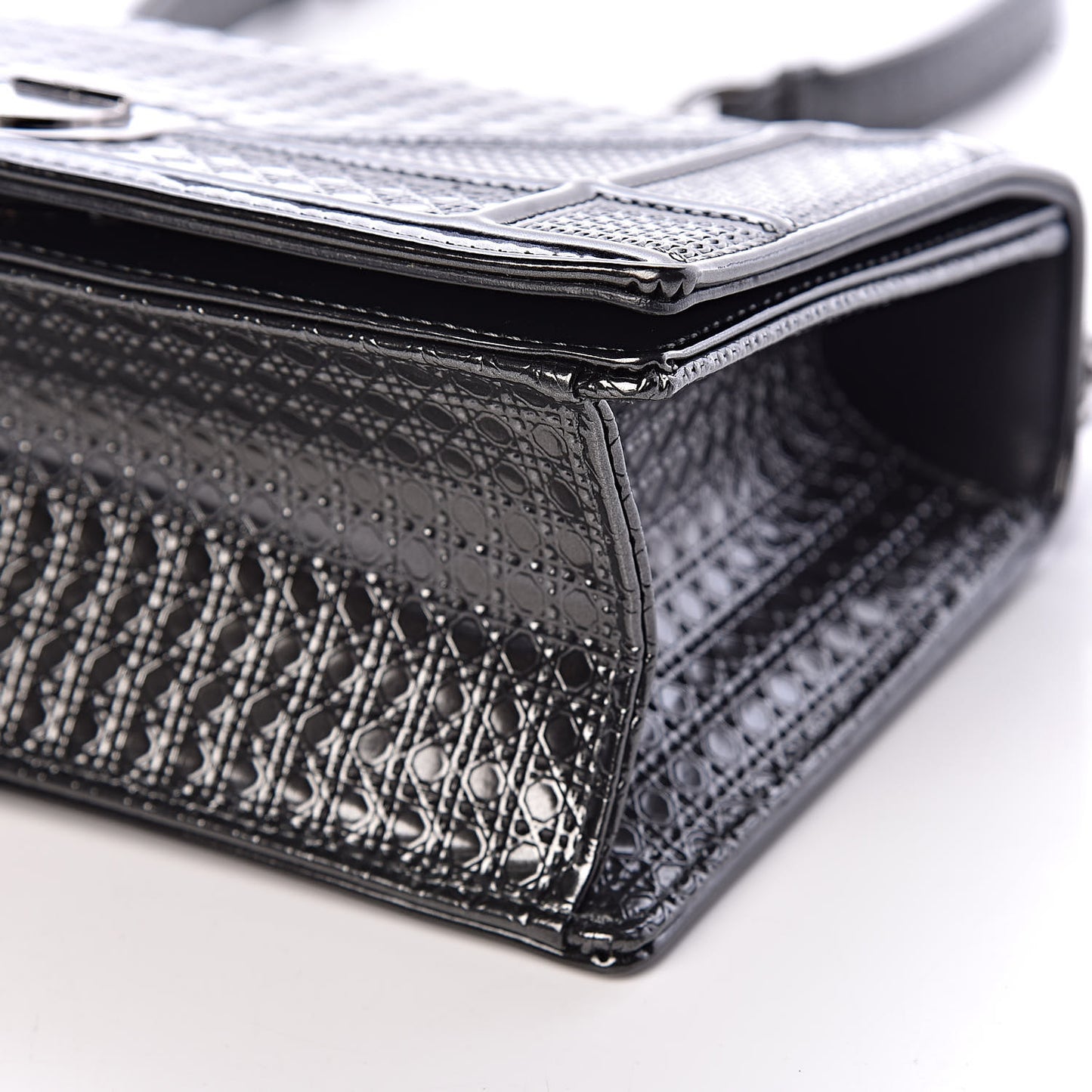 Metallic Patent Micro-Cannage Small Diorama Flap Bag Onyx Black