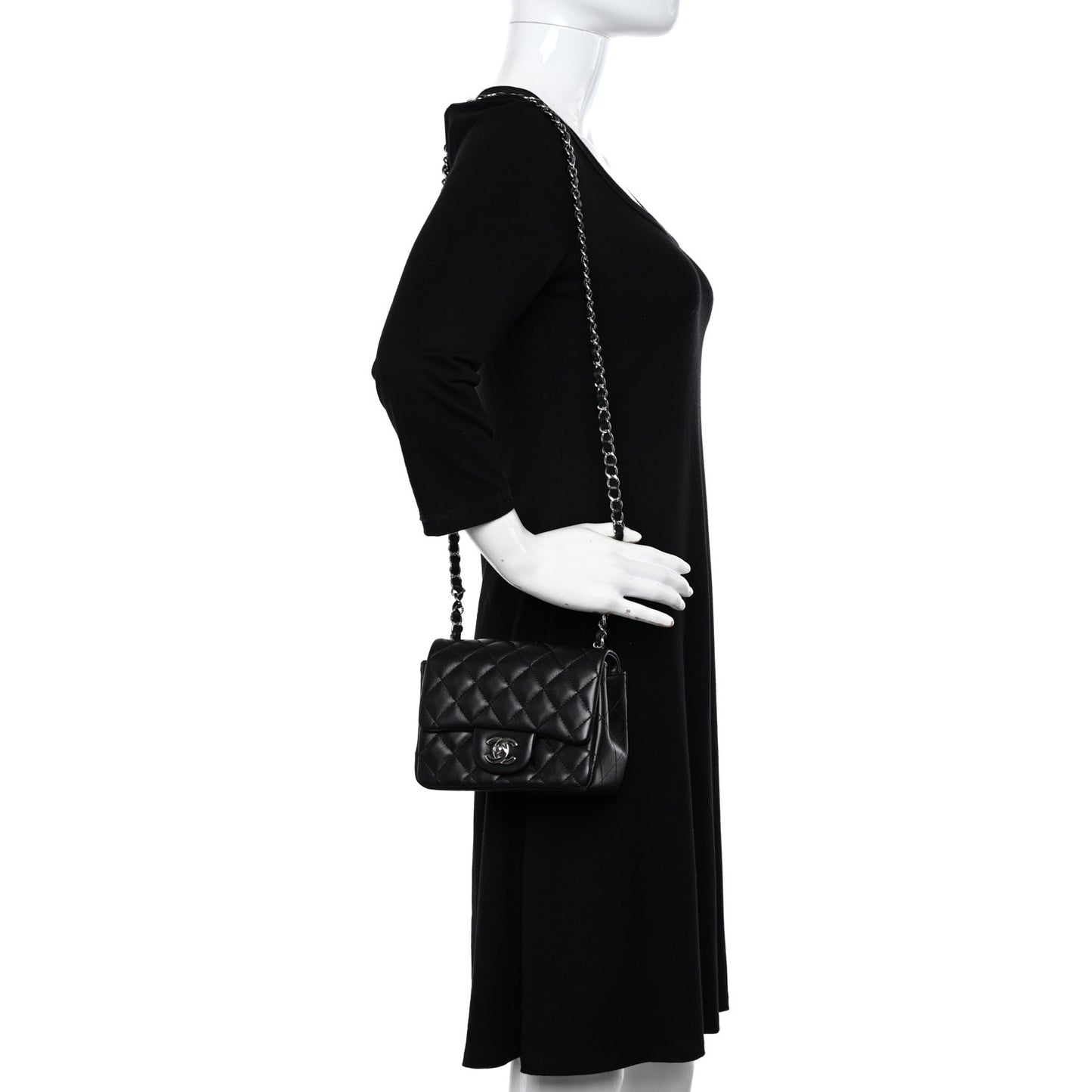 Lambskin Quilted Mini Square Flap Black