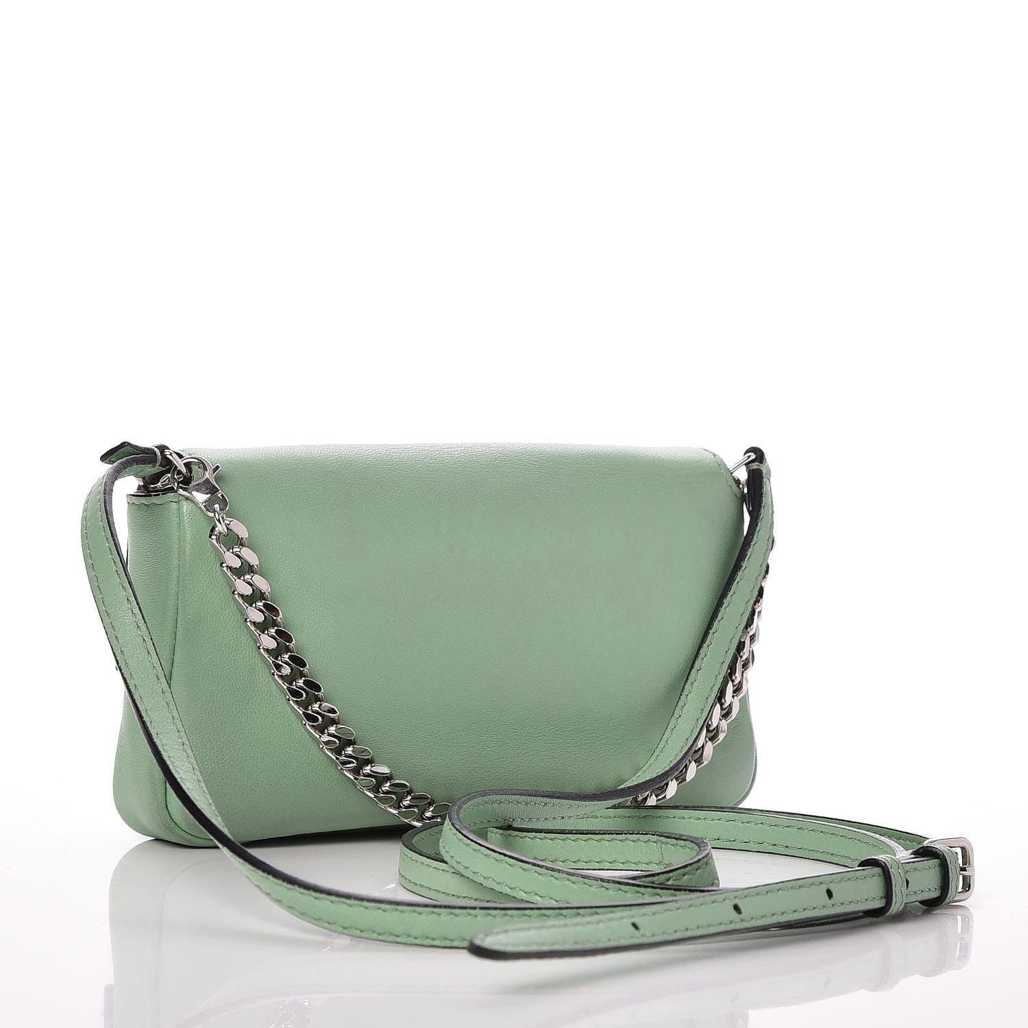 Fendi Nappa Rabbit Fox Fur Micro Buggie Baguette Verde Acqua 3 of 7