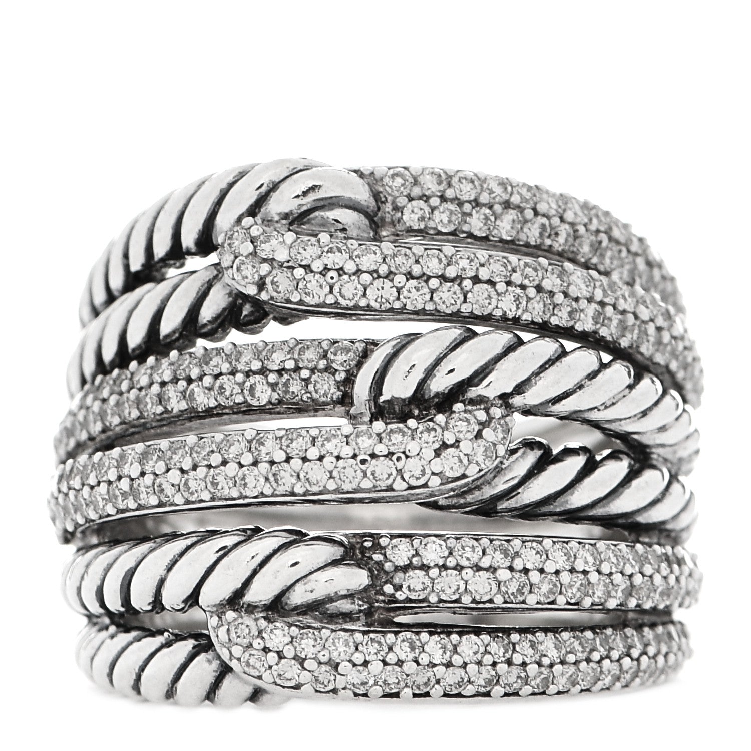 David Yurman Sterling Silver Diamond 19mm Labyrinth Triple Loop Ring 52 6 1 of 4